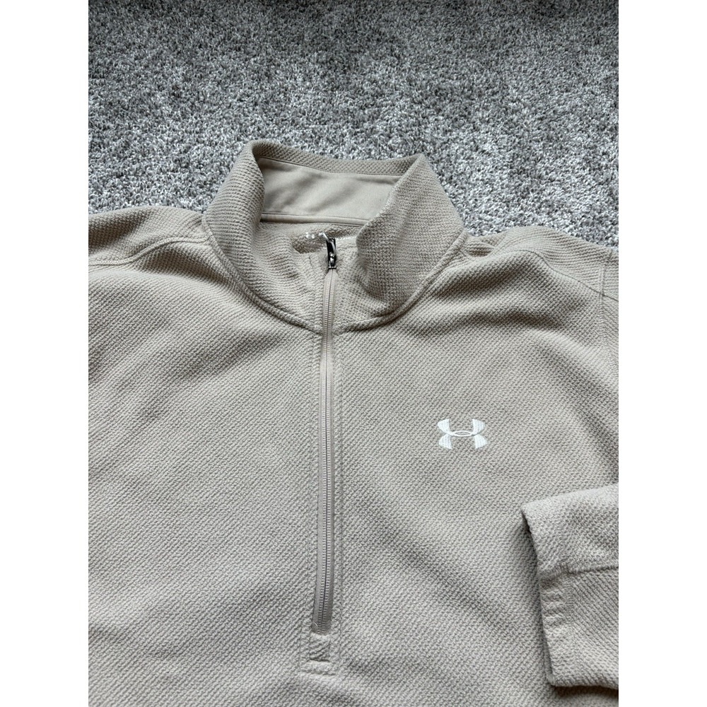 Under Armour Mens 4XL Tan Waffle Knit Fleece Quarter Zip Pullover Jacket Loose